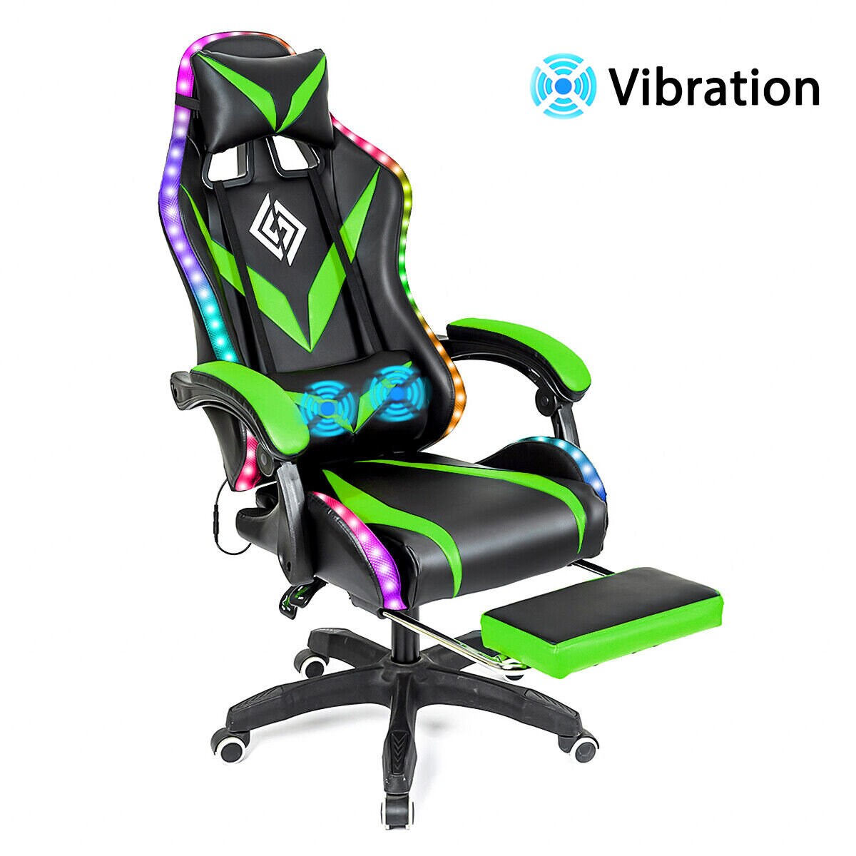 Hoffree RGB Massage Gaming Chair with Footrest