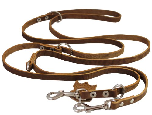 Multifunctional Leather Dog Leash: Tan, 6-Way, Adjustable