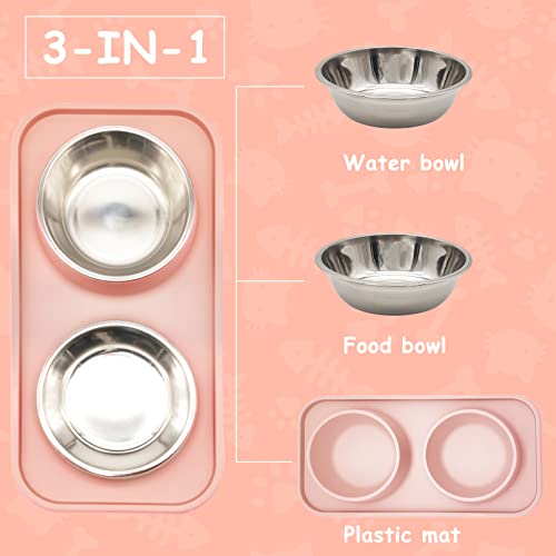 Pink Poodle Dog Food Bowls with Non-Spill Mat