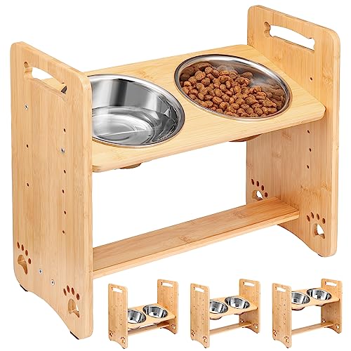 Adjustable Elevated Dog Bowls for Poodles - Stainless Steel