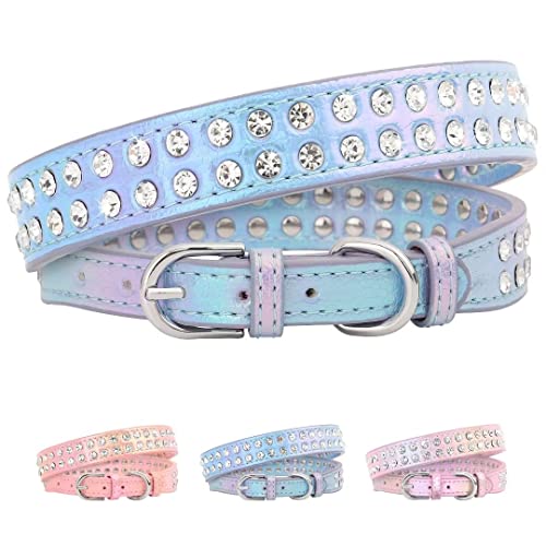 Bling Rhinestone Dog Collar: Sparkling PU Leather - Blue (S)