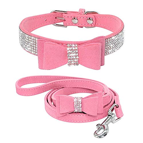 Pink Rhinestone Poodle Dog Collar & Leash Set