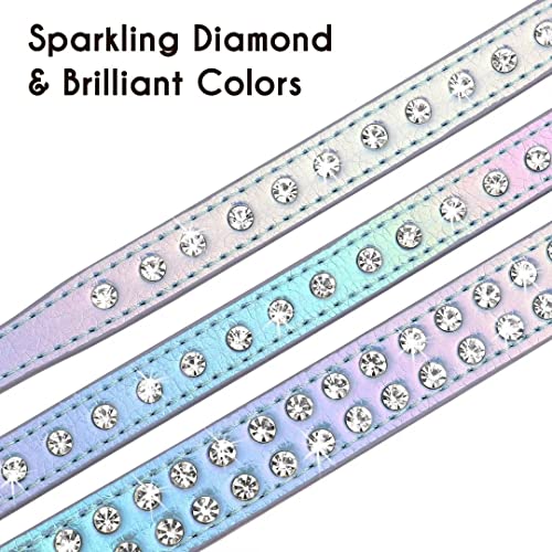Bling Rhinestone Dog Collar: Sparkling PU Leather - Blue (S)