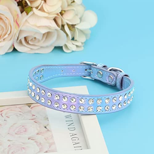 Bling Rhinestone Dog Collar: Sparkling PU Leather - Blue (S)