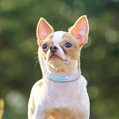 Bling Rhinestone Dog Collar: Sparkling PU Leather - Blue (S)