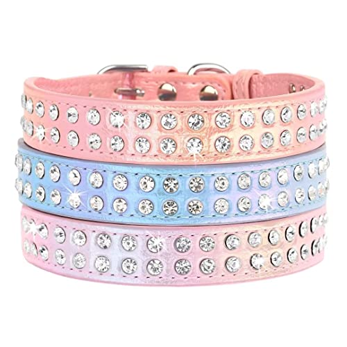 Bling Rhinestone Dog Collar: Sparkling PU Leather - Blue (S)