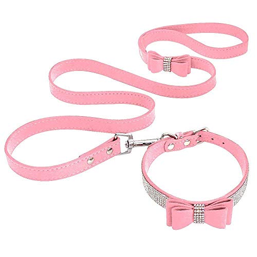Pink Rhinestone Poodle Dog Collar & Leash Set