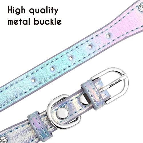 Bling Rhinestone Dog Collar: Sparkling PU Leather - Blue (S)