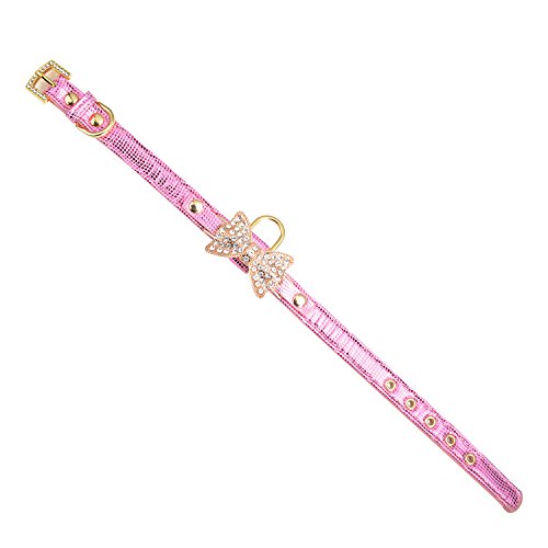 Gold Diamond Leather Collar with Tag Ring (Pink)