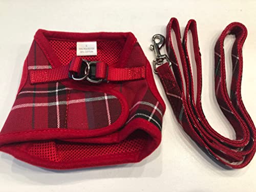 Red Plaid Dog Harness and Leash Set