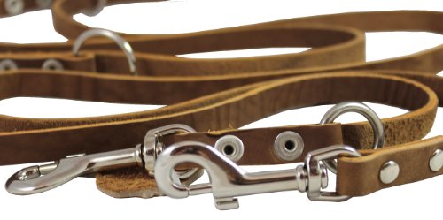 Multifunctional Leather Dog Leash: Tan, 6-Way, Adjustable
