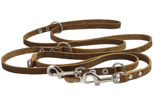 Multifunctional Leather Dog Leash: Tan, 6-Way, Adjustable