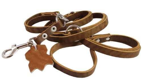 Multifunctional Leather Dog Leash: Tan, 6-Way, Adjustable