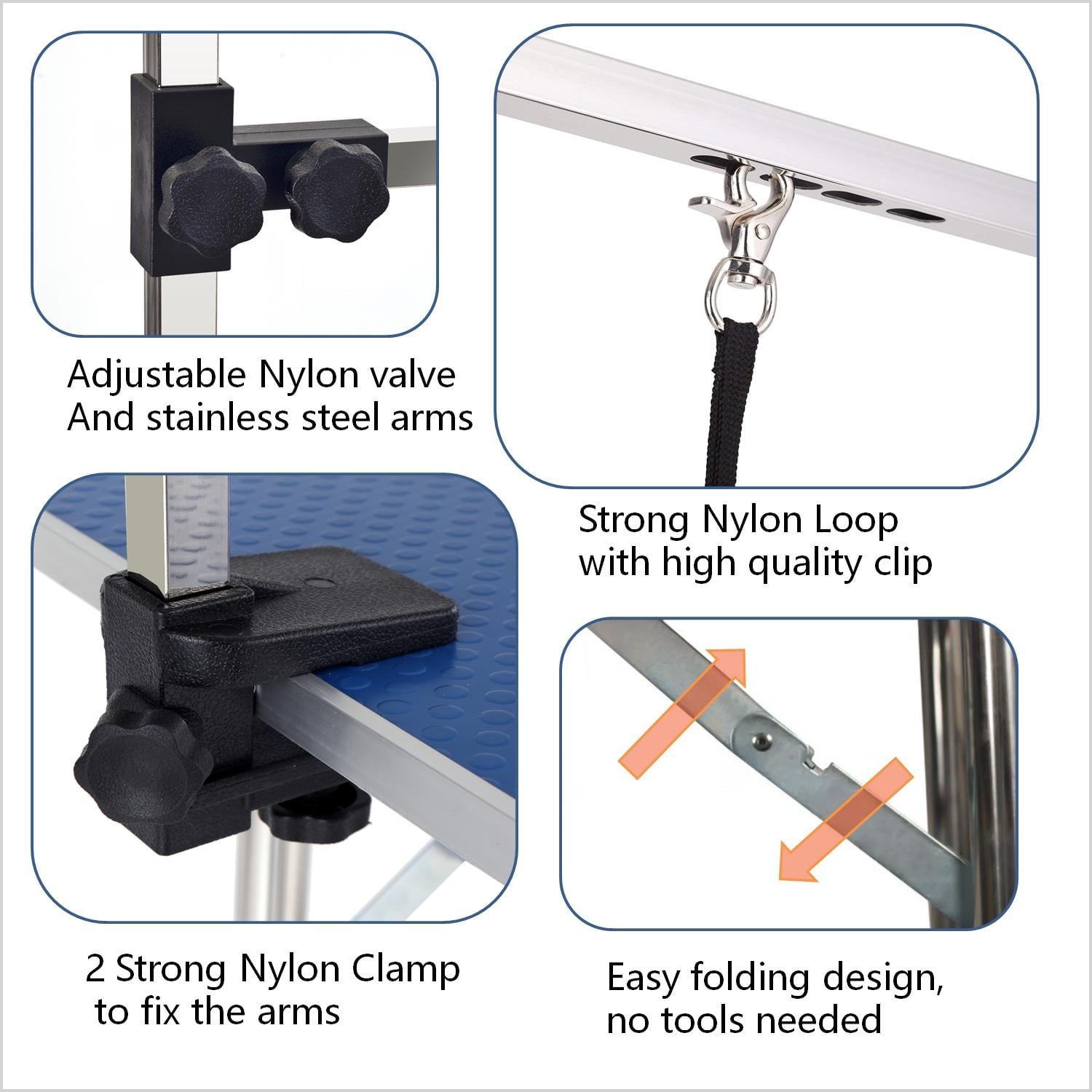 Adjustable Arm Poodle Grooming Table, 36'' Stainless Steel