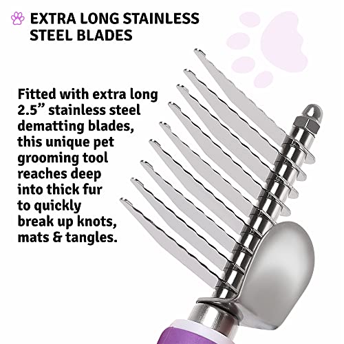 Poodle Pet Dematting Brush with Long Steel Blades