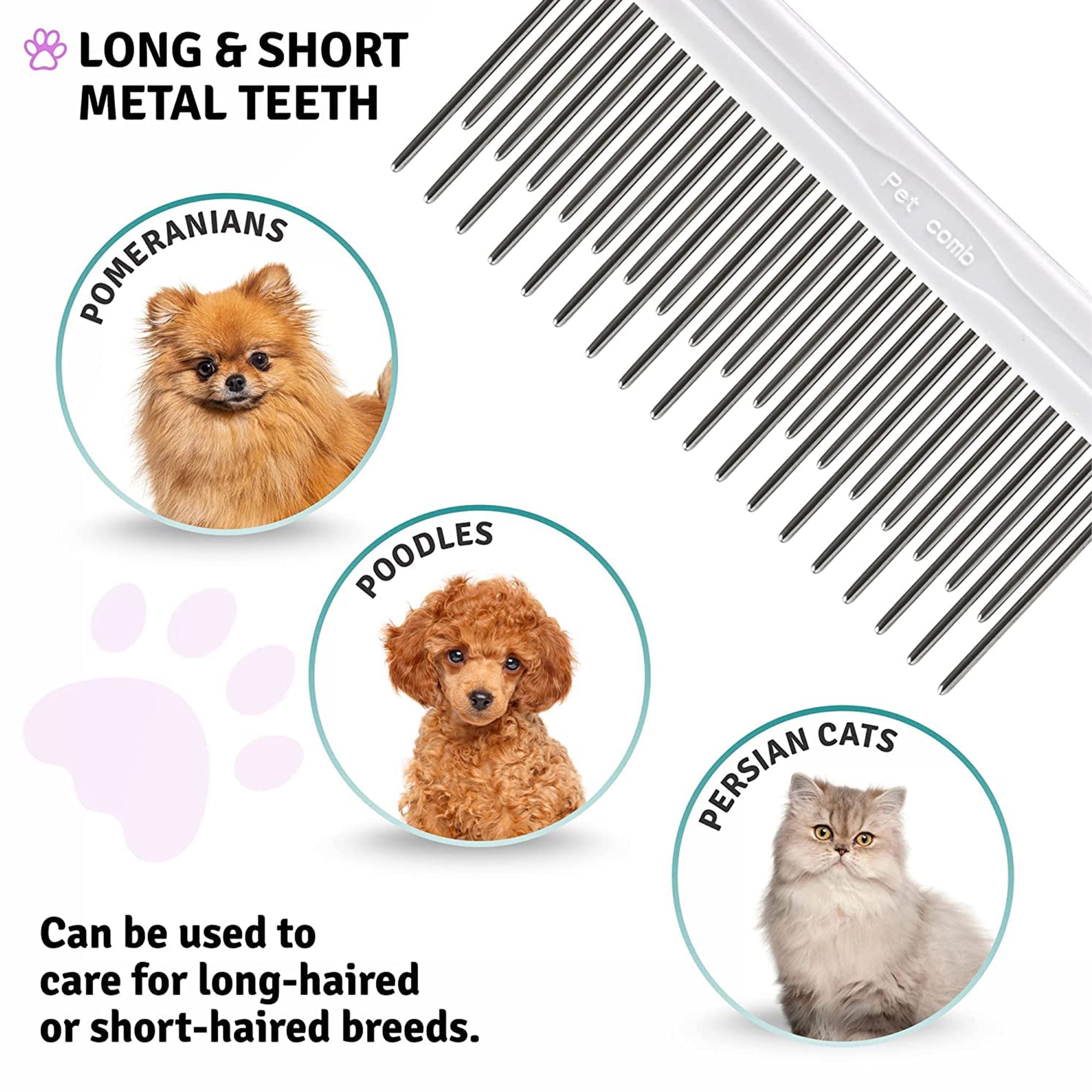 Poodle Pet Stainless Steel Detangler Comb, 2-in-1
