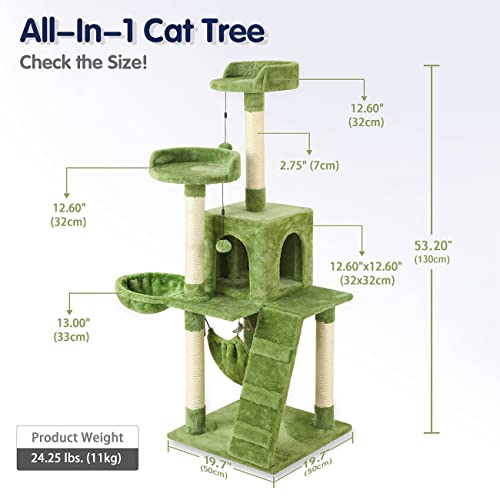 Green 53in Bengal Cat Tree with Accessories