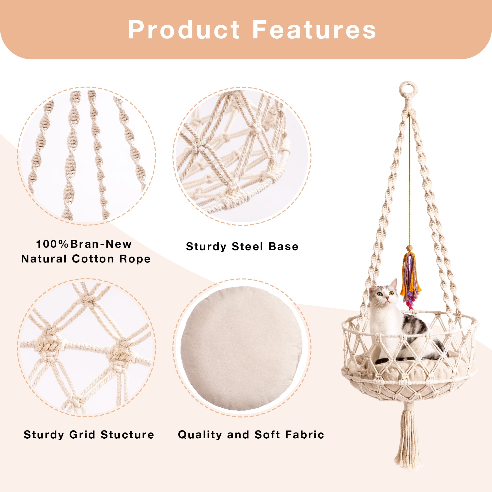 Bengal Cat Woven Hammock Bed with Cushion