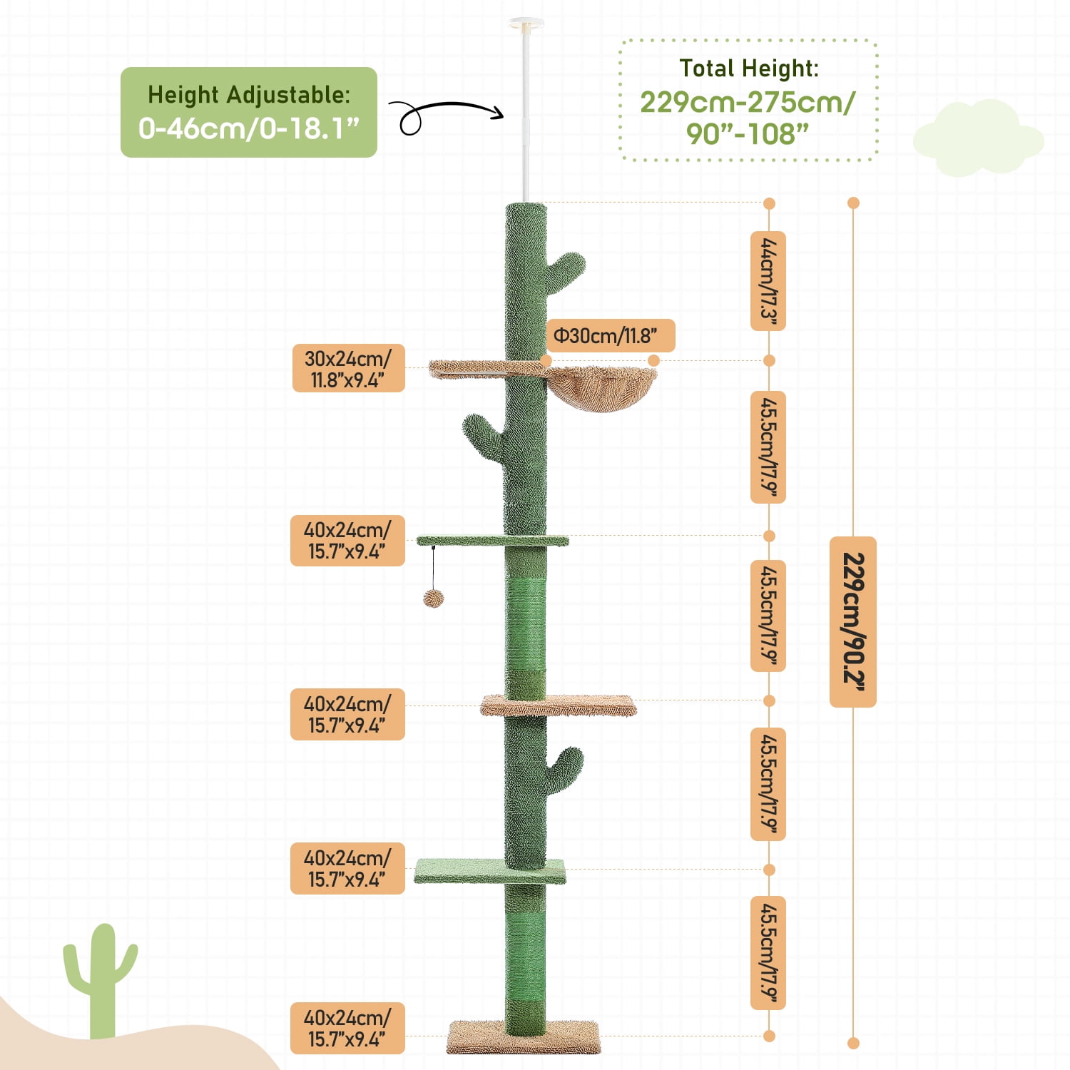 Green Cactus Cat Tower for Indoor Cats