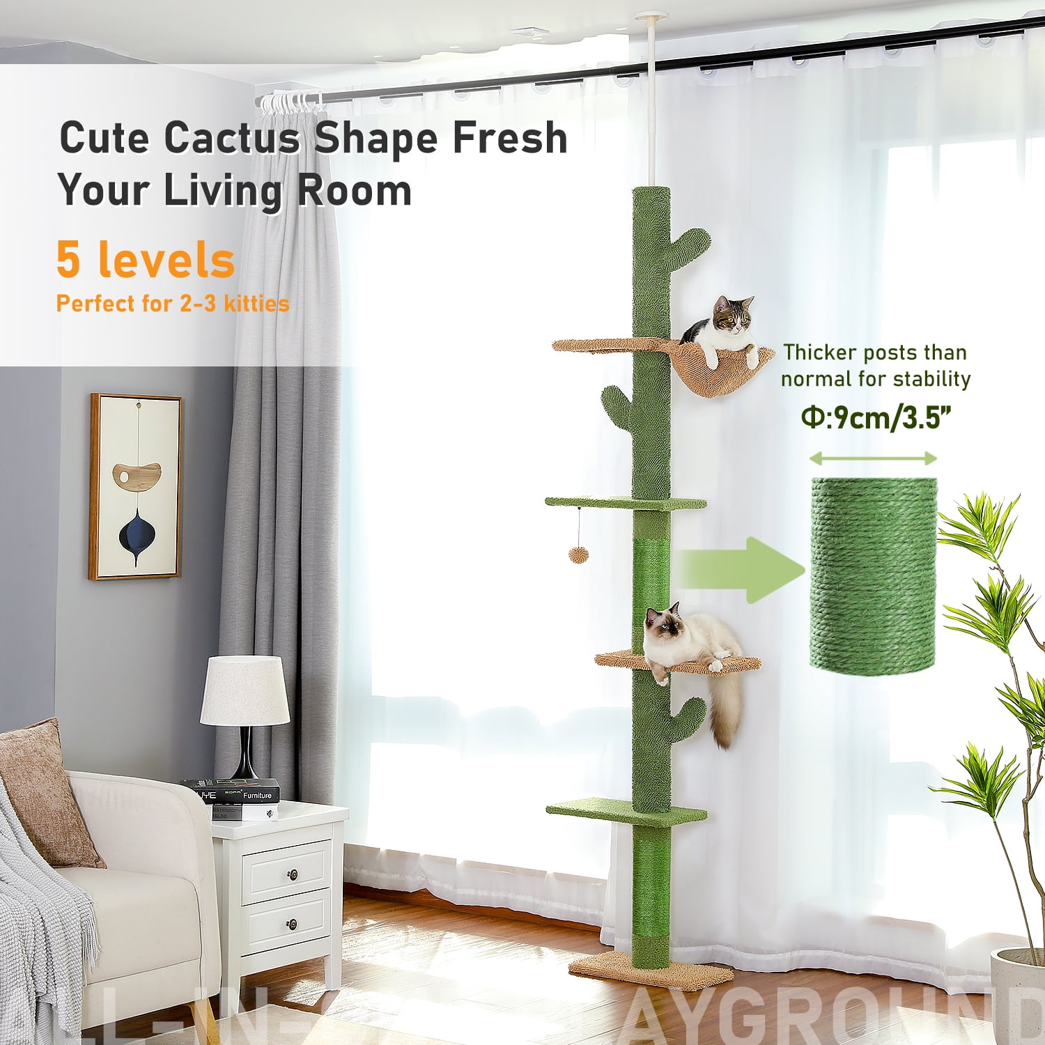 Green Cactus Cat Tower for Indoor Cats