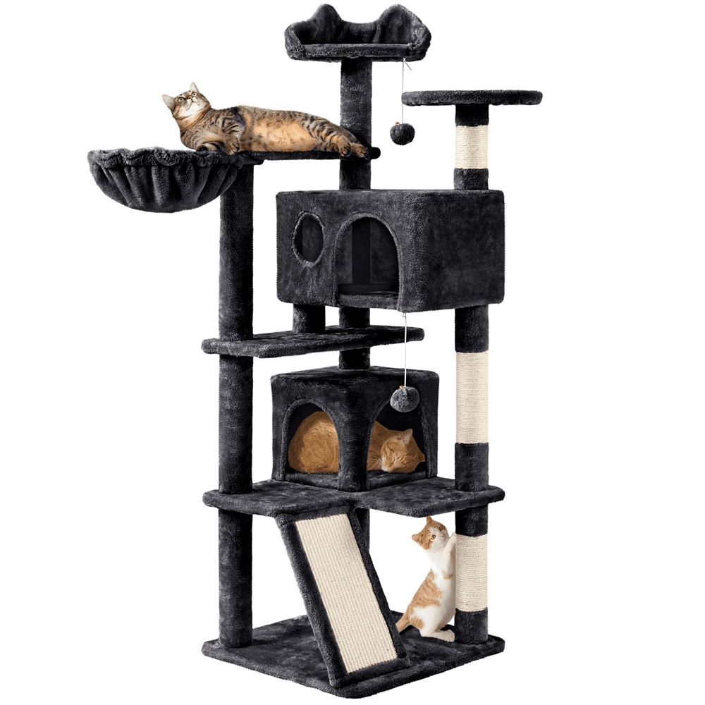 54" Black Double Cat Tree Condo Scratcher