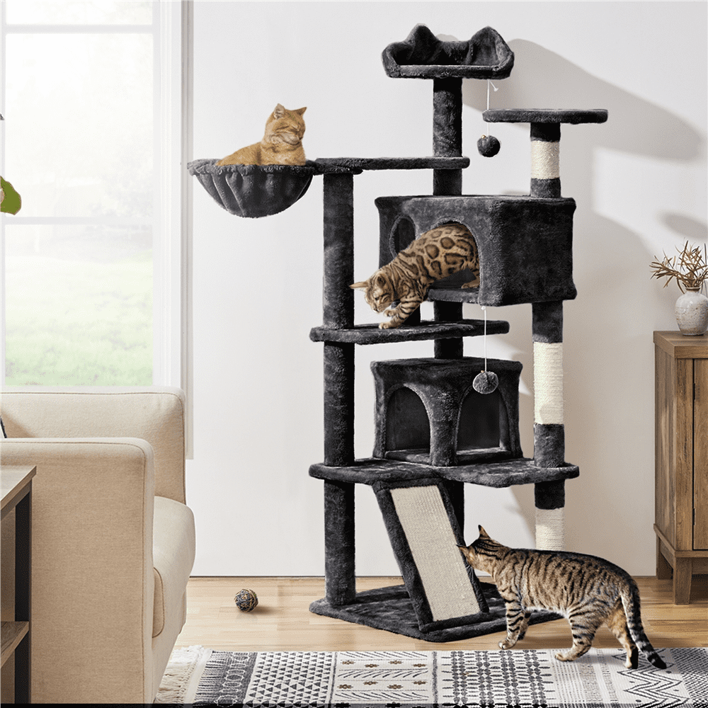 54" Black Double Cat Tree Condo Scratcher