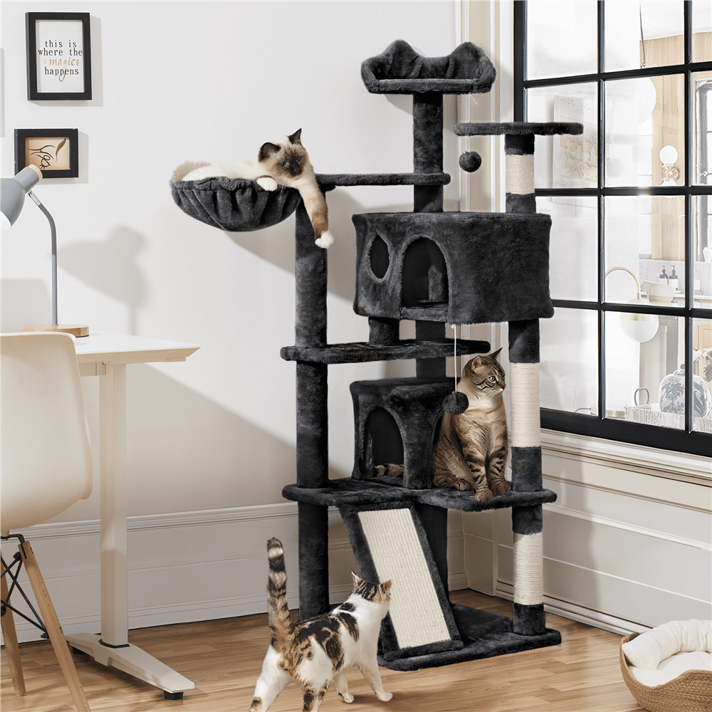 54" Black Double Cat Tree Condo Scratcher