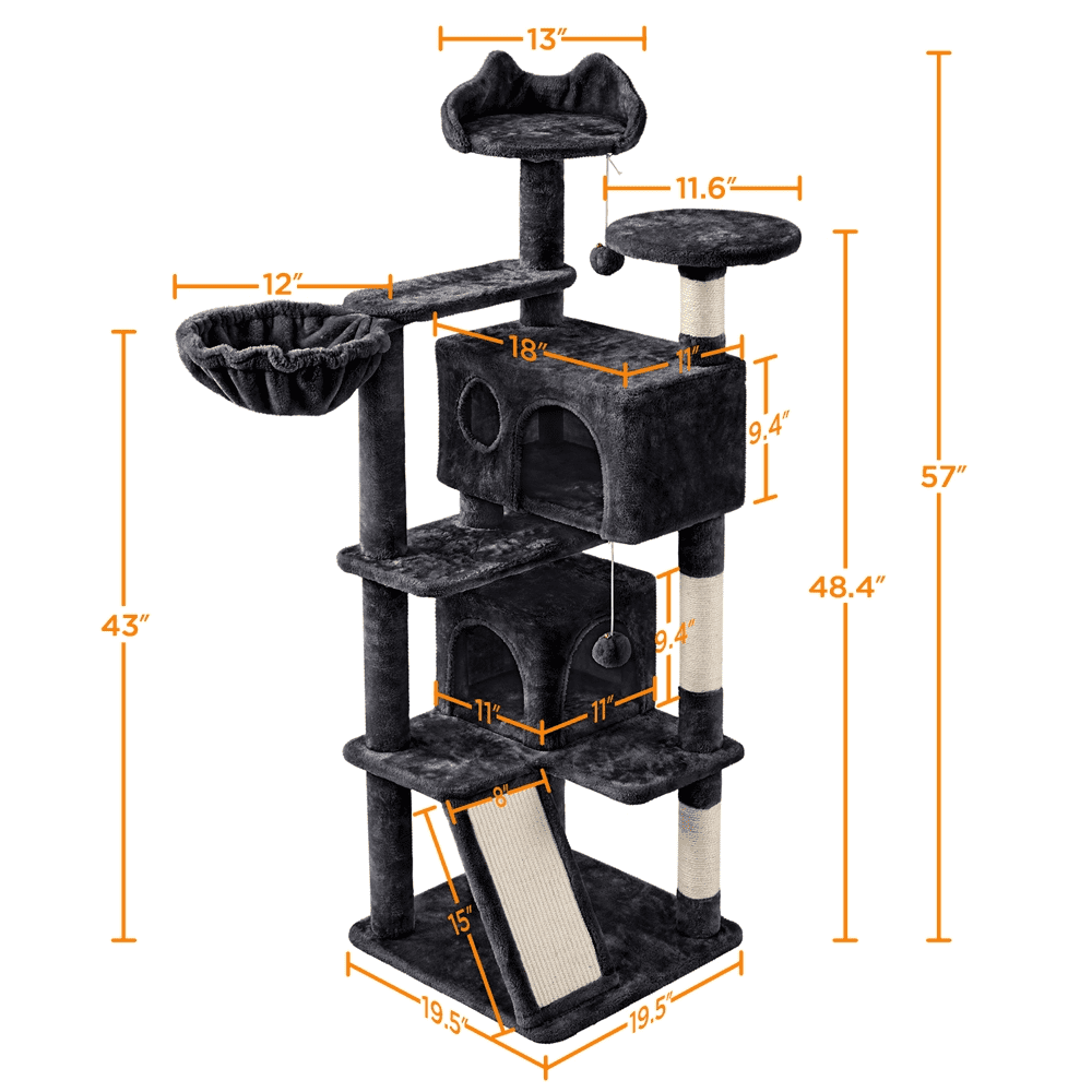 54" Black Double Cat Tree Condo Scratcher