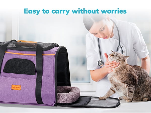 XL Soft-Sided Cat Carrier with Water Bowl - Purple