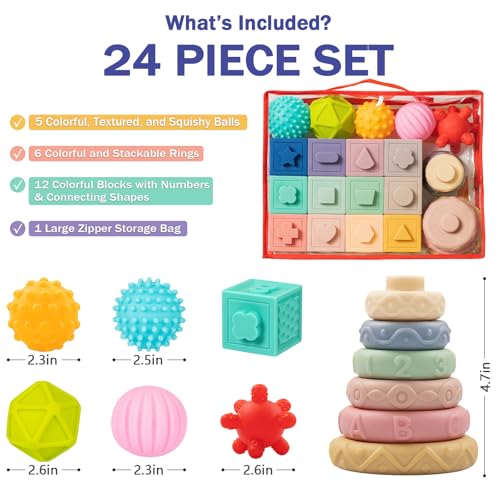 Montessori Baby Toy Set: Stacking Blocks, Teething Toys & Sensory Balls