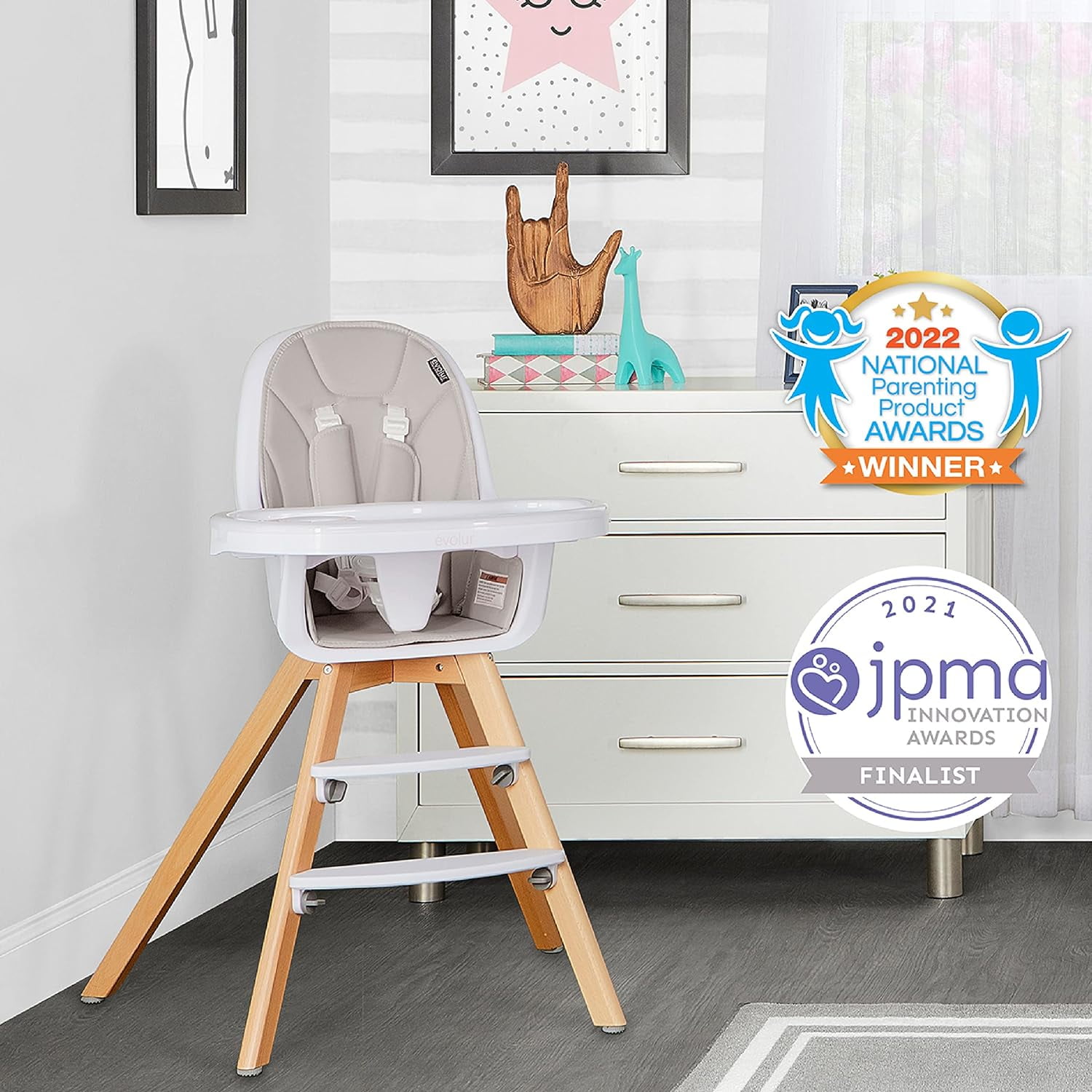 Evolur Zoodle High Chair - Light Grey