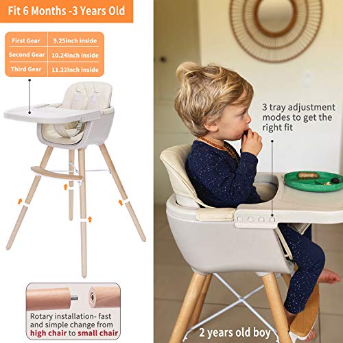 Convertible Wooden High Chair with Adjustable Legs