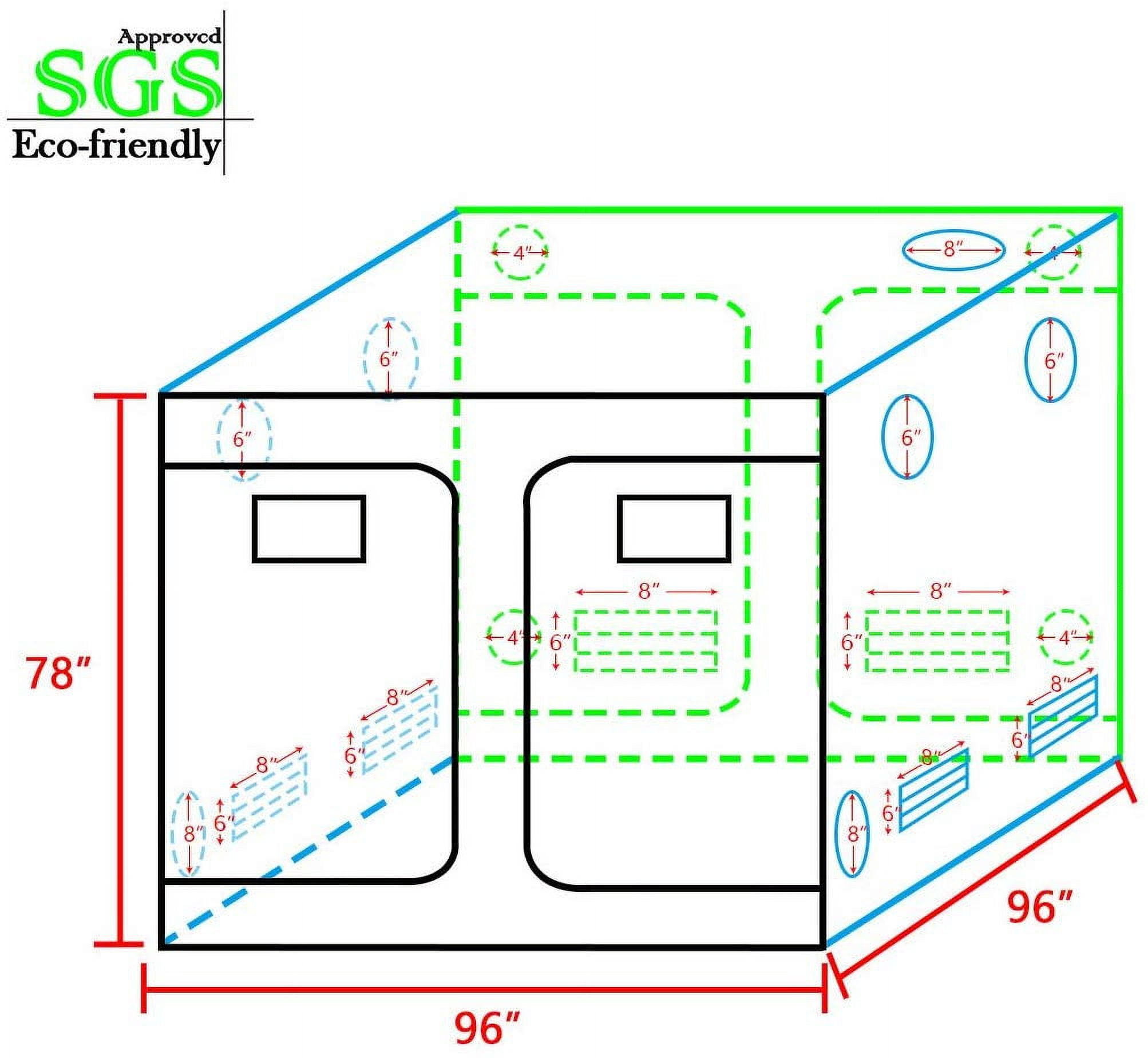 Reflective Mylar Hydroponic Grow Tent (96''x96''x78'')