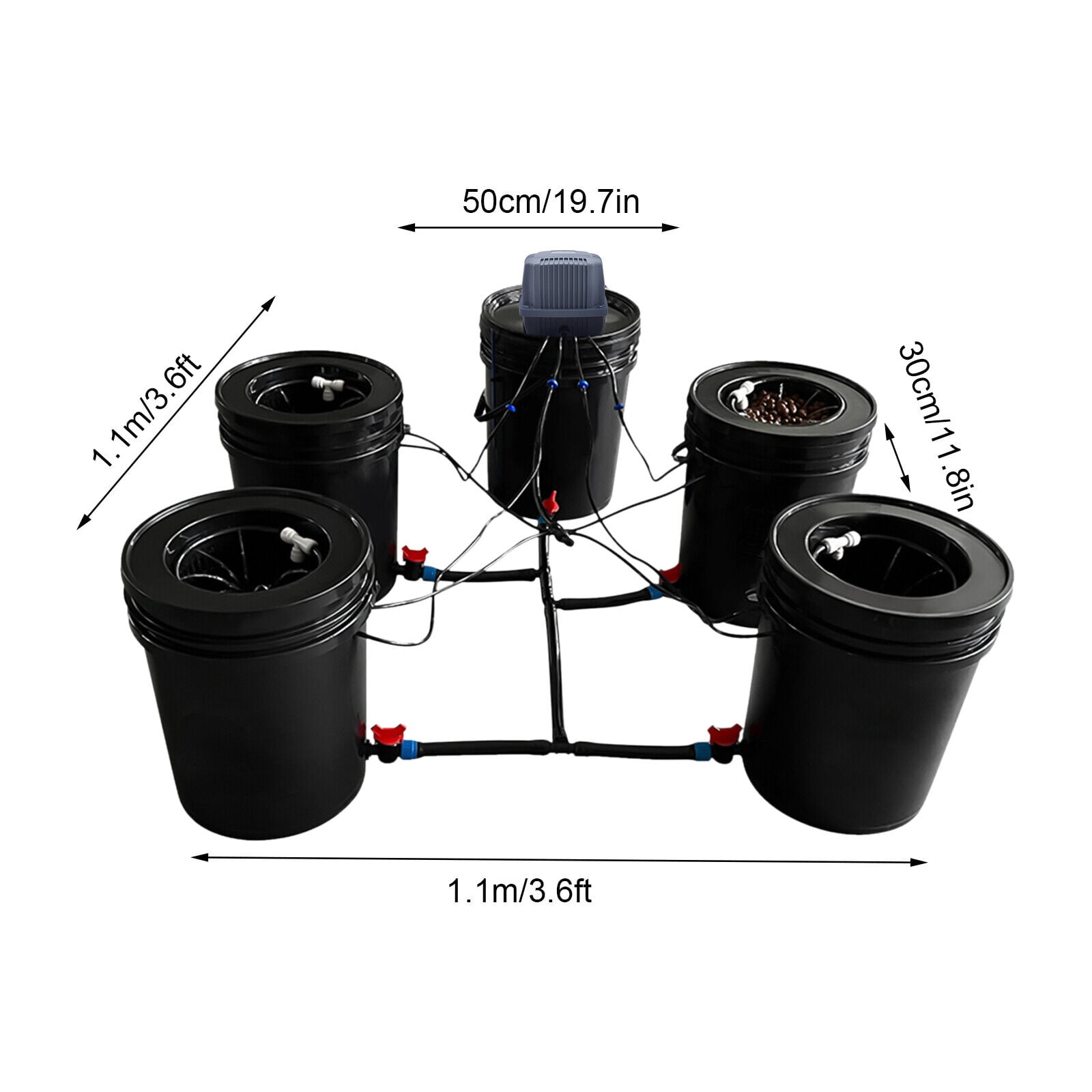 Multi Barrel Hydroponic Drip System with 4+1 Buckets
