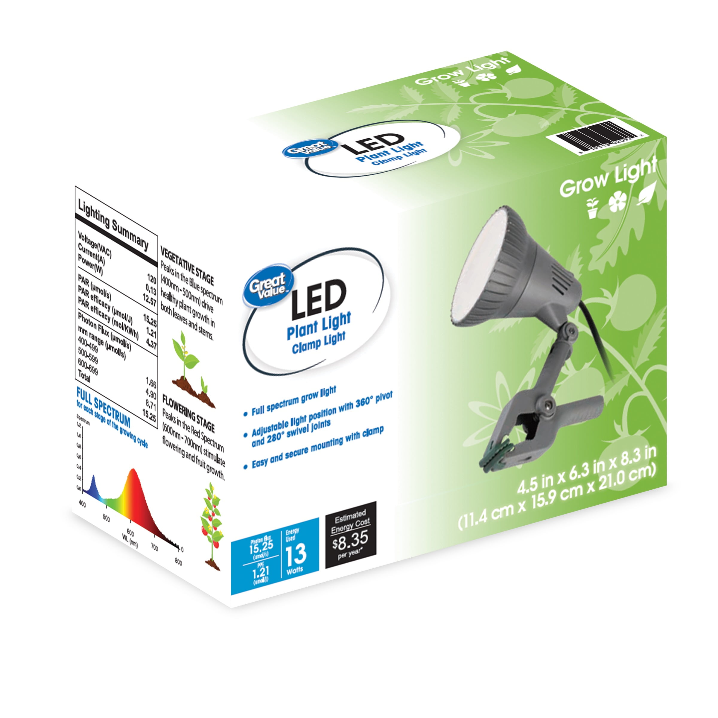 4.5" LED Full Spectrum Grow Light with Clamp