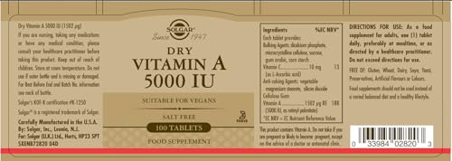 Dry Vitamin A 1500 mcg (5000 IU) Solgar 100 Tabs