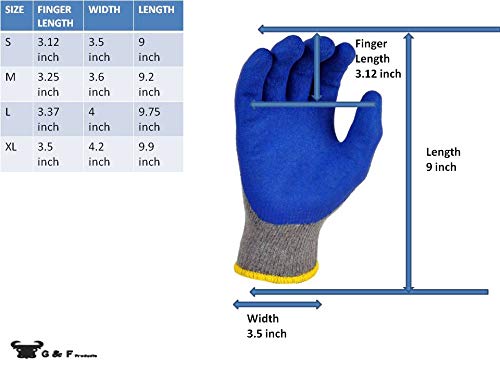 12 Pairs Medium Rubber Latex Work Gloves for Construction - Blue