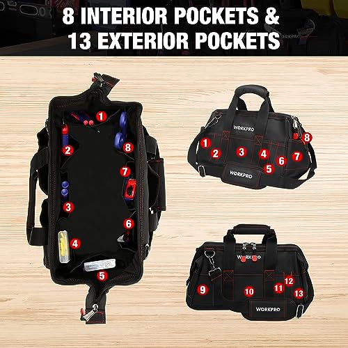 16" WORKPRO Tool Bag with Water Proof Rubber Base