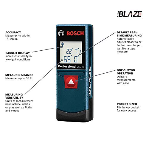 BOSCH GLM20 Blaze 65ft Laser Distance Measure, Blue