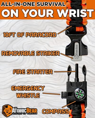 Atomic Bear Paracord Bracelet Duo in Black & Orange