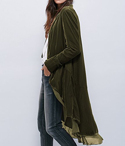 Ruffled Asymmetric Velvet Blazers Coat, Army Green