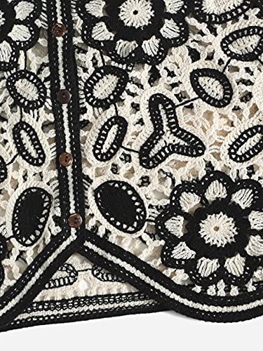 Verdusa Crochet Vintage Checkered Sweater Vest - Black