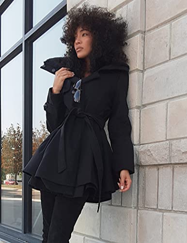Zeagoo Women's Retro Faux Fur Lapel Wool Trench Coat