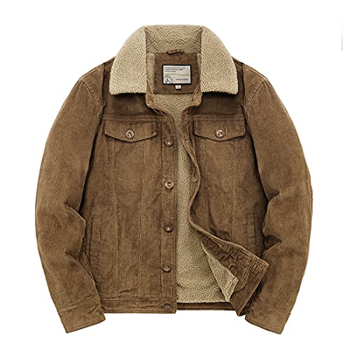 Vintage Sherpa Lined Corduroy Denim Trucker Jacket (XL, Khaki)