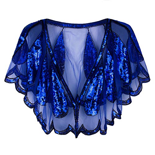VIJIV Sequin Beaded Vintage Cape - Blue