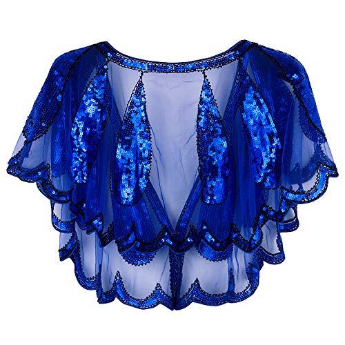 VIJIV Sequin Beaded Vintage Cape - Blue