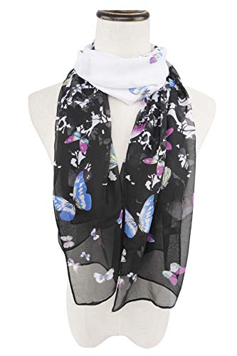 Black/White Butterfly Print Lightweight Scarf for Women