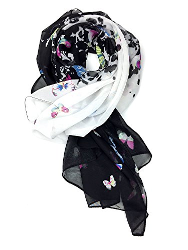 Black/White Butterfly Print Lightweight Scarf for Women