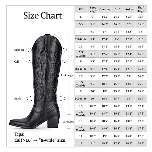 Black Knee High Western Cowboy Boots - Women's Size 8.5