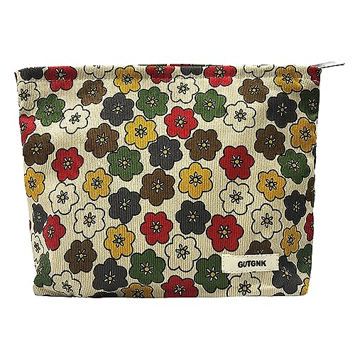 Women's Retro Flowered Corduroy Cosmetic Bag